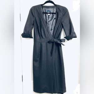 JCrew 💯 WOOL Charcoal Gray 3/4 Sleeve Wrap Dress 👗